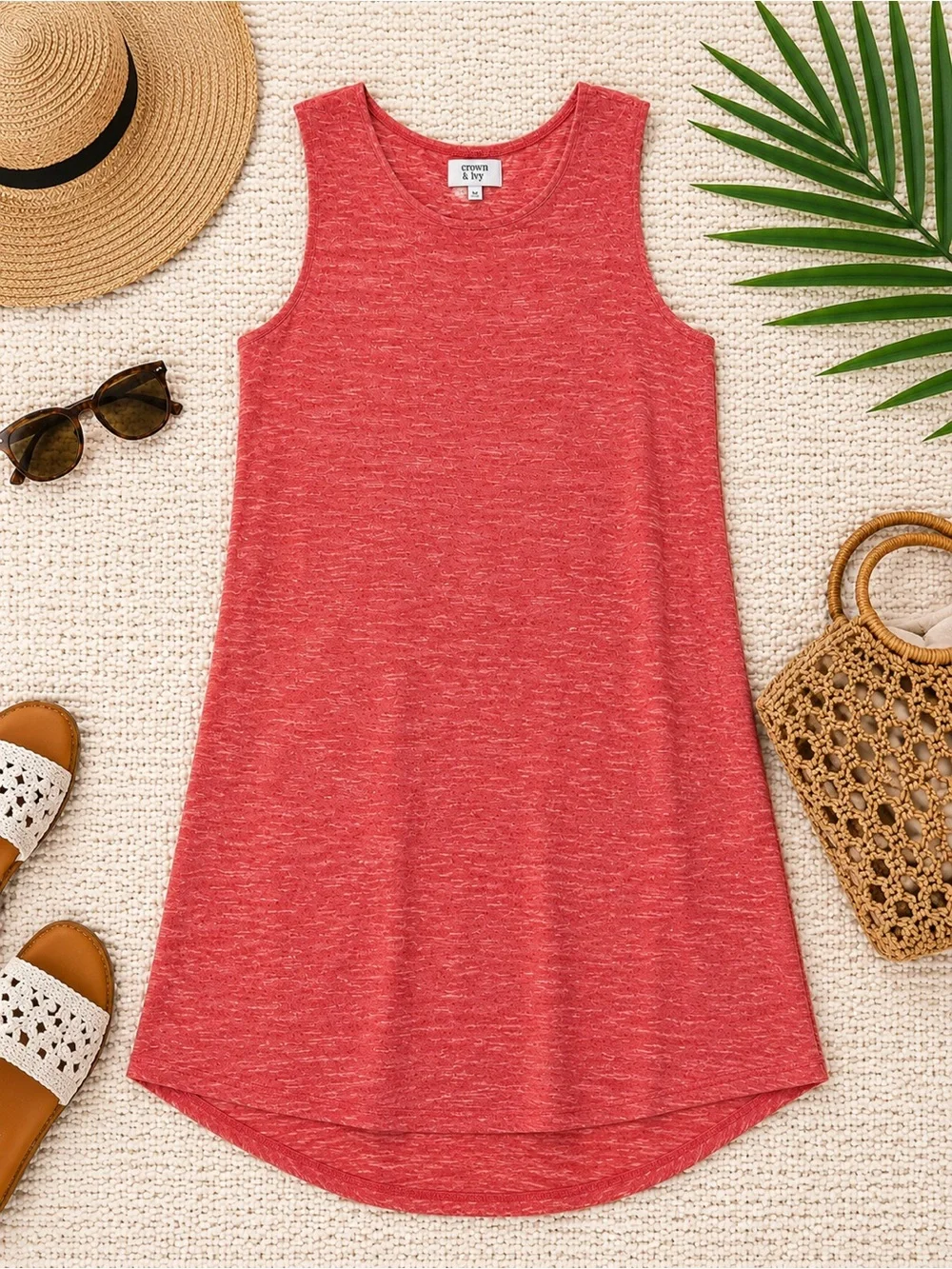 Crown & Ivy‎ Coral Sleeveless Swing Dress XL Casual Knit Midi